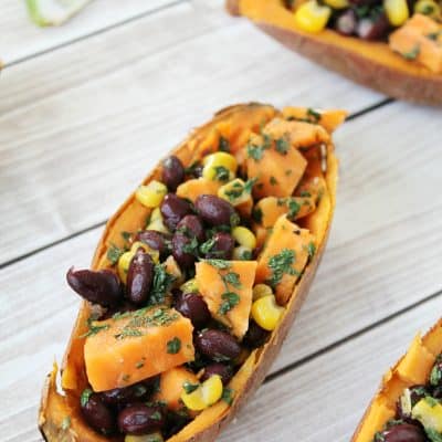 Honey Lime Black Bean Corn Stuffed Sweet Potatoes