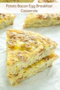 A delicious potato bacon egg breakfast casserole recipe that is a crowd-winner and can be prepared ahead of time! Freezer-friendly.