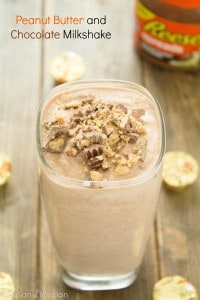 A mouthwatering peanut butter and chocolate milkshake recipe for two! It's one of our favorite snacks!