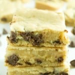 A delicious caramel chocolate chip cookie bar recipe that is filled to the max with caramel filled morsels! So easy and absolutely delicious!