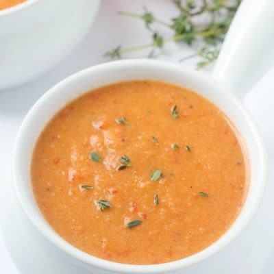 An out-of-this-world delicious cauliflower roasted red pepper soup recipe! This will be your new favorite soup - it's ours!