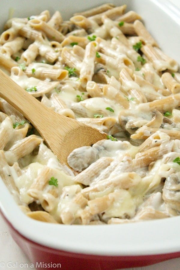 A delicious mushroom alfredo pasta bake that is ready under 30 minutes and a family favorite! You will not be disappointed!