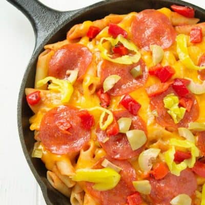 An easy and delicious pizza pasta recipe that can be customized to any taste! We love it for a quick and scrumptious meal!