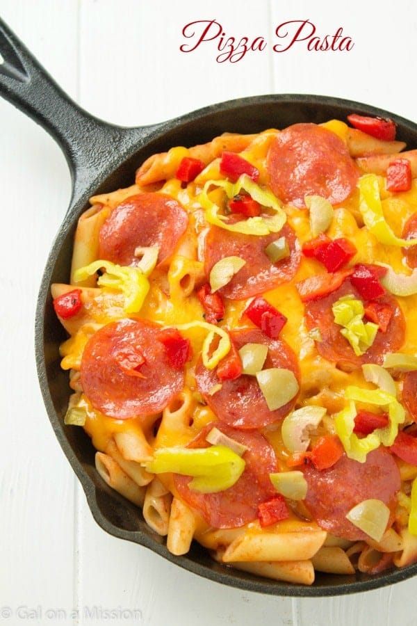 An easy and delicious pizza pasta recipe that can be customized to any taste! We love it for a quick and scrumptious meal!