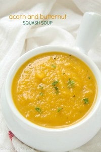 A flavorful acorn and butternut squash soup recipe that is loaded with fresh vegetables! Pairs perfectly with a slice of buttered french bread!