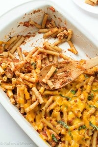 An incredible easy and delicious baked chicken ziti recipe that can be made in 30 minutes!