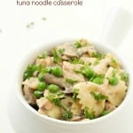 Skinny Tuna Noodle Casserole: Flavorful tuna packed with delicious flavors; including mushrooms, peas, a homemade "condensed soup", skinny options, and a unique Mediterranean twist!