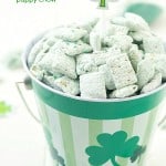 St. Patrick's Day Puppy Chow Recipe - The perfect green and minty snack! Beware, it's highly addictive and you will not be able to stop!