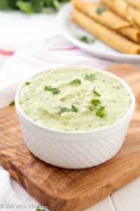 Creamy Avocado Dip: A fun and unique spin on your traditional dips! Can be used with your favorite recipes: tacos, taquitos, fajitas, etc.! The whole family will love it.