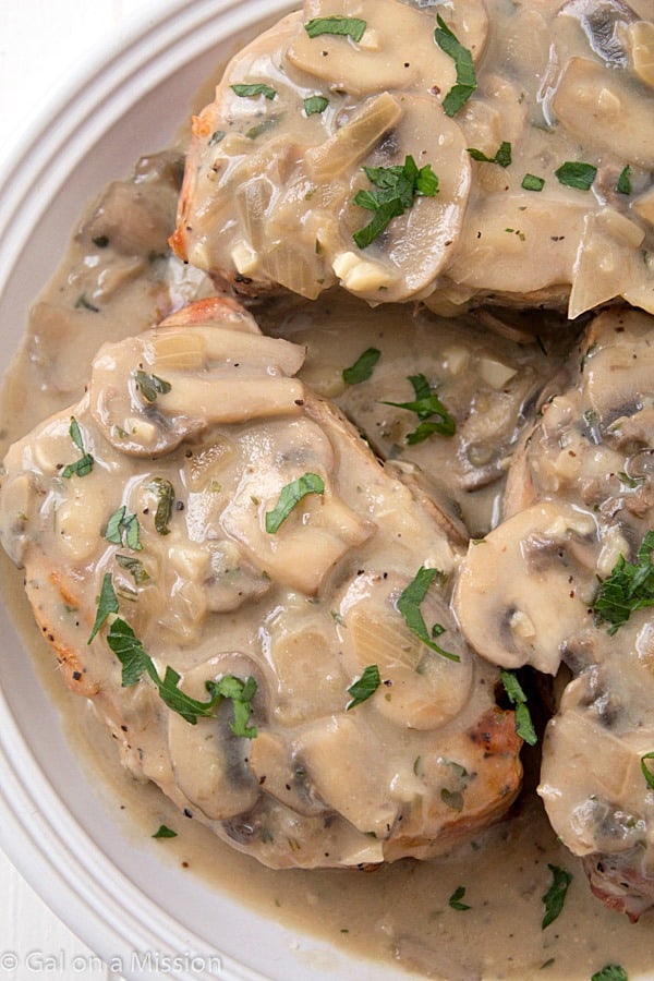 Pork Chops with Creamy Mushroom Sauce - Gal on a Mission