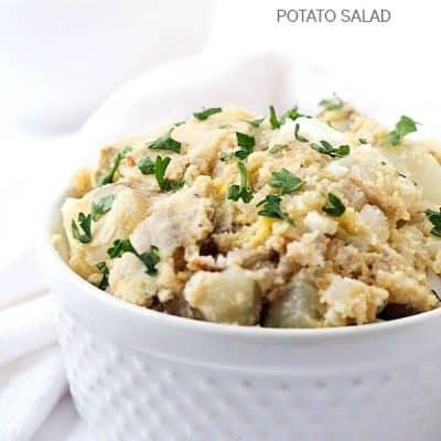 Lightened-Up French Onion Potato Salad Recipe - Perfect side dish with any kind of meat! Incredibly easy to make and everyone will love it! This potato salad doesn't have any mayo!