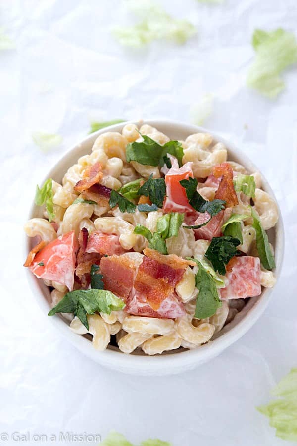 BLT Macaroni Salad - A twist on your traditional summer macaroni salad! A favorite at potlucks and BBQ'S!