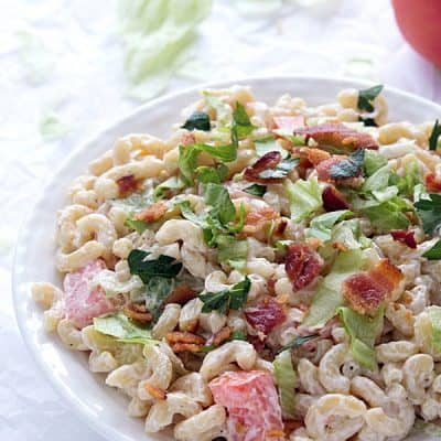 BLT Macaroni Salad - A twist on your traditional summer macaroni salad! A favorite at potlucks and BBQ'S!