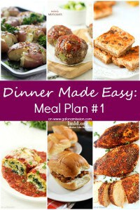 Dinner Made Easy: Meal Plan #1 - Standing in the kitchen, scratching your head, trying to decide on what to have for dinner tonight? No more. Below are 10 great recipes to make for dinner, sides to go with each meal, and a dessert recipe!