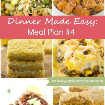 Dinner Made Easy: Meal Plan #4 – Standing in the kitchen, scratching your head, trying to decide on what to have for dinner tonight? No more. Below are 8 great recipes to make for dinner, sides to go with each meal, and a dessert recipe!