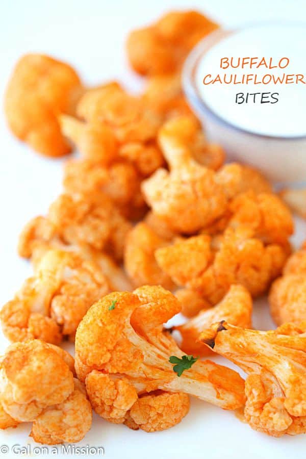 Healthy Buffalo Cauliflower Bites - These bites are addicting, spicy (to some), and surprisingly fantastic! If you love a delicious buffalo chicken dip, these bites are for you!