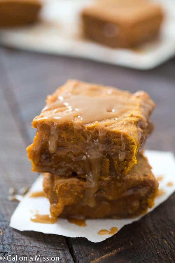 Pumpkin Caramel Blondies - Outrageously gooey and rich! The perfect dessert for fall.