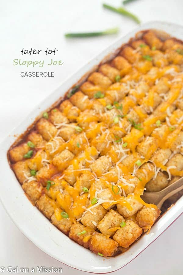 Tater Tot Sloppy Joe Casserole Recipe - A family favorite made into a casserole everyone will enjoy, even the pickiest eaters! Casserole dinners are always a delicious option to feed the entire family. Add to your favorite casserole recipes to mix up your dinner rotation!