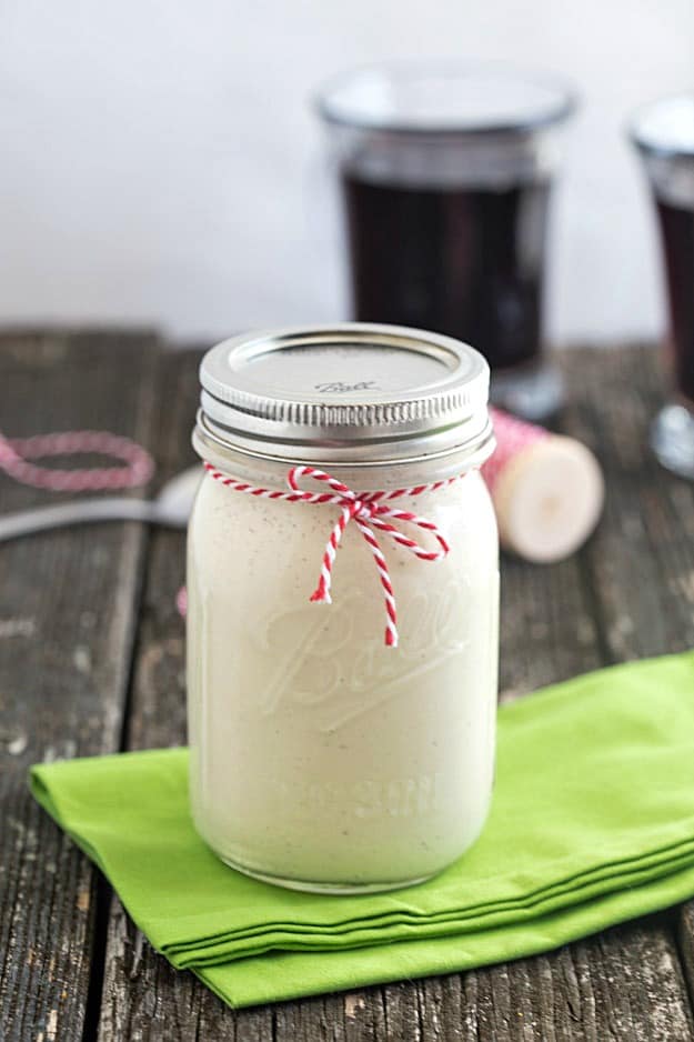 Homemade Eggnog Coffee Creamer - Incredibly easy with only three ingredients. Great for homemade gifts! Enjoy a piece of eggnog cheesecake or even an eggnog cookie on the side!