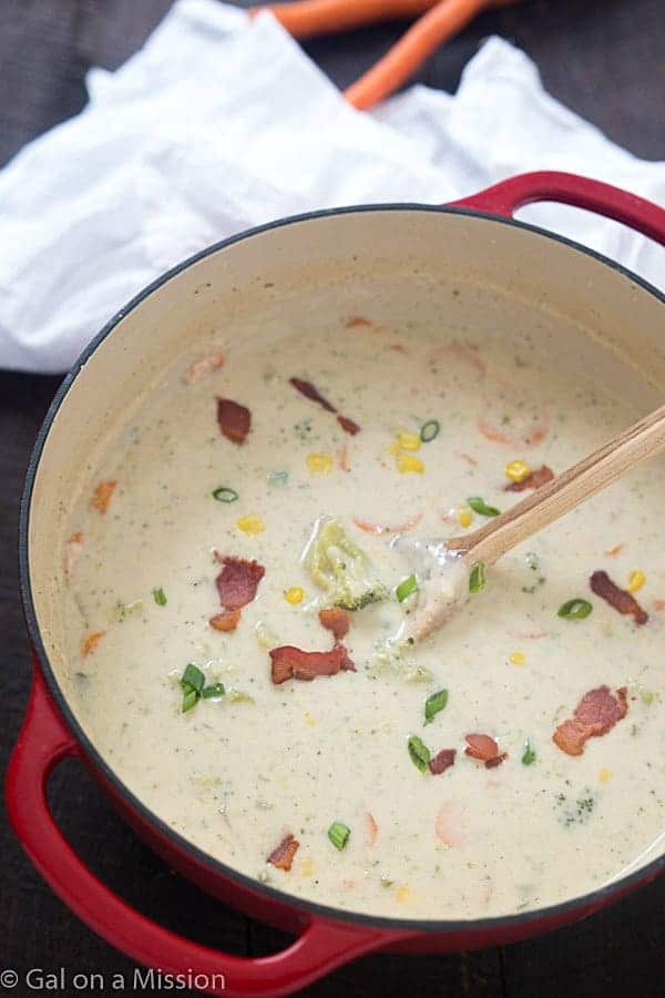 Lightened-Up Broccoli and Bacon Chowder - Gal on a Mission