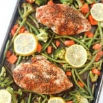 One-Pan Baked Lemon Chicken w/ Vegetables - An easy and healthy weeknight meal! If you are a fan of one-pot meals, you will love this.