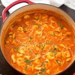 One-Pot Tomato and Basil Tortellini Soup - Hearty, comforting, flavorful and a quick weeknight meal! So much easier than soup in the crock-pot!