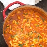 One-Pot Tomato and Basil Tortellini Soup - Hearty, comforting, flavorful and a quick weeknight meal! So much easier than soup in the crock-pot!