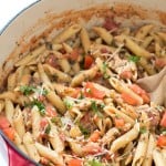 20-Minute Tuscan Chicken with Penne Pasta - The easiest and most flavorful weeknight meal! Comforting, warming, and delicious. Did I mention how quickly ever gobbles it up? Oh yeah.
