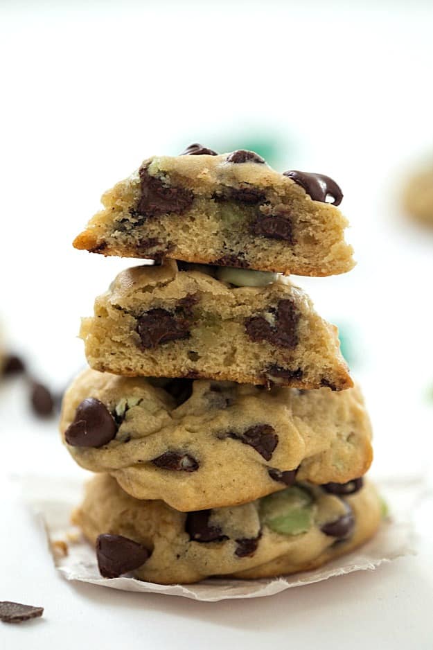 Mint Chocolate Chip Cookies - Bursting with flavor from the mint chocolate chips. Soft and chewy! VERY easy to make and the BEST cookies! Add these to your cookie baking list for Christmas or anytime of the year!