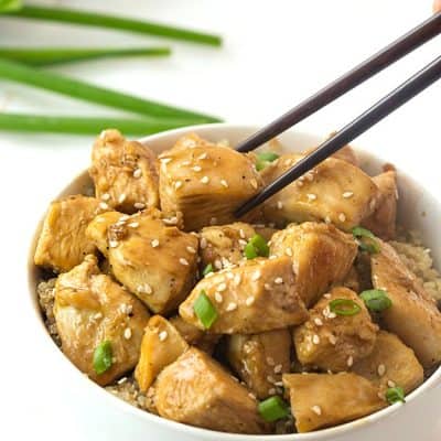 Healthy Sesame Chicken - Incredibly easy sesame chicken! Doesn't require you to coat it, bake it, or even cook it in the Crock Pot! Who knew healthy take out...fake out could be so easy?