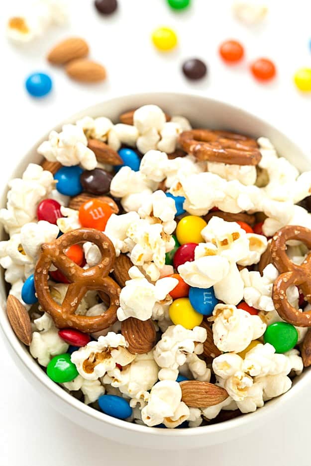 Salty and Sweet Popcorn Snack Mix - Crunchy, salty, sweet, and very addicting! Perfect for a DIY snack mix bar! Very versatile and you can add any toppings you would like.