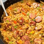 Sausage and Creamy Cajun Orzo Skillet - Make dinner a breeze with a meal all made in one skillet in only 20 minutes! So creamy and delicious. Makes for a great meal or a flavorful side-dish!