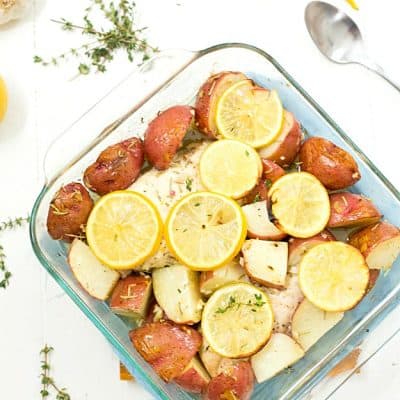 Baked Lemon Rosemary Chicken and Potatoes - So easy to make, baked in one dish, and bursting with lemony flavor! Roasted and baked in the oven to perfection. A winner every time and so healthy!