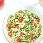 Simple Caprese Zucchini Summer "Pasta" Salad - This Caprese pasta salad couldn't be any easier! The perfect summer salad and great as an appetizer or a side salad. Take it to your next potluck or BBQ and wow your guests! Low carb and keto-friendly!