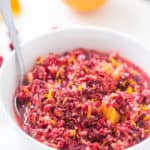 This sweet, but tart Cranberry Orange Relish Recipe is so easy and perfect for the holidays! Take a break from your traditionally served cranberry sauce and make this fresh relish instead.