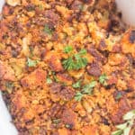 Southern Easy Chorizo Cornbread Dressing (Stuffing) recipe is a must-have on Thanksgiving! It's the best dressing I have ever had! It's life-changing.